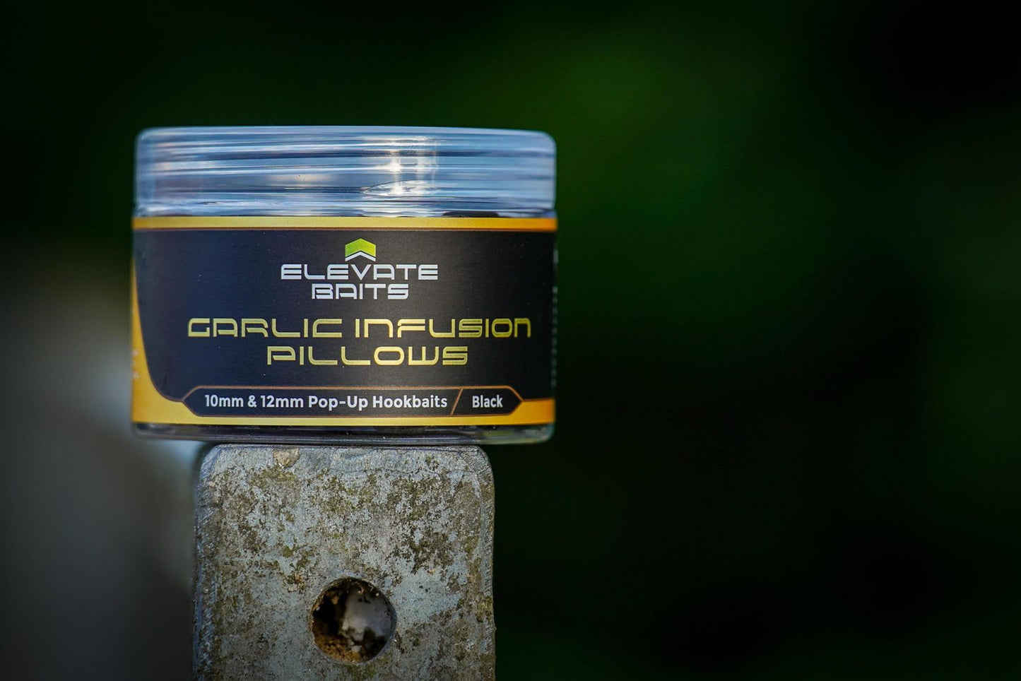 Elevate Baits Garlic Infusion Pillows 10mm & 12mm Pop Up Hookbaits Black