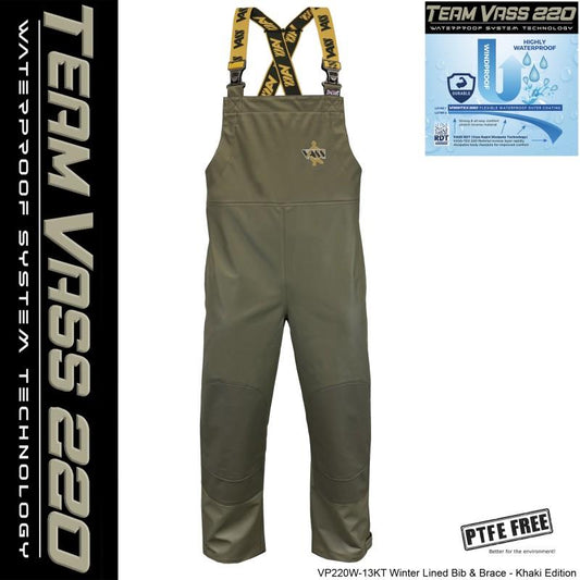 Vass 220 Winter Lined Bib & Brace Waterproof Khaki Edition