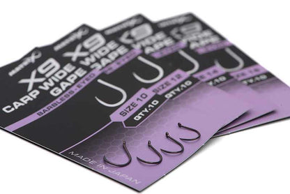 Matrix X9 Carp Wide Gape Hook - Eyed Barbless