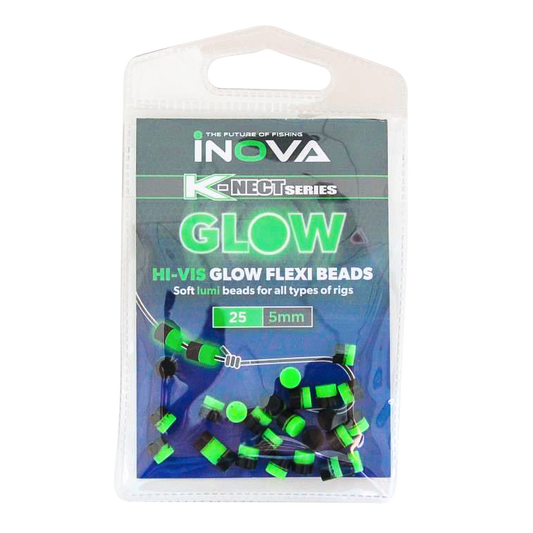 Inova Flexi Beads Hi-Vis Duo Glow Green-Black x25 5mm / Sea Fishing Tackle