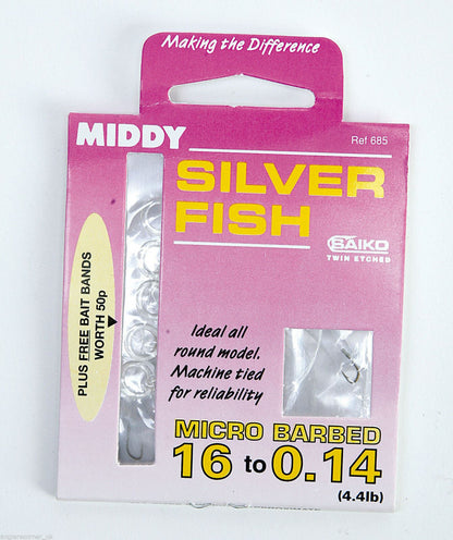 Middy Hooks To Nylon / Silver Fish Size 20